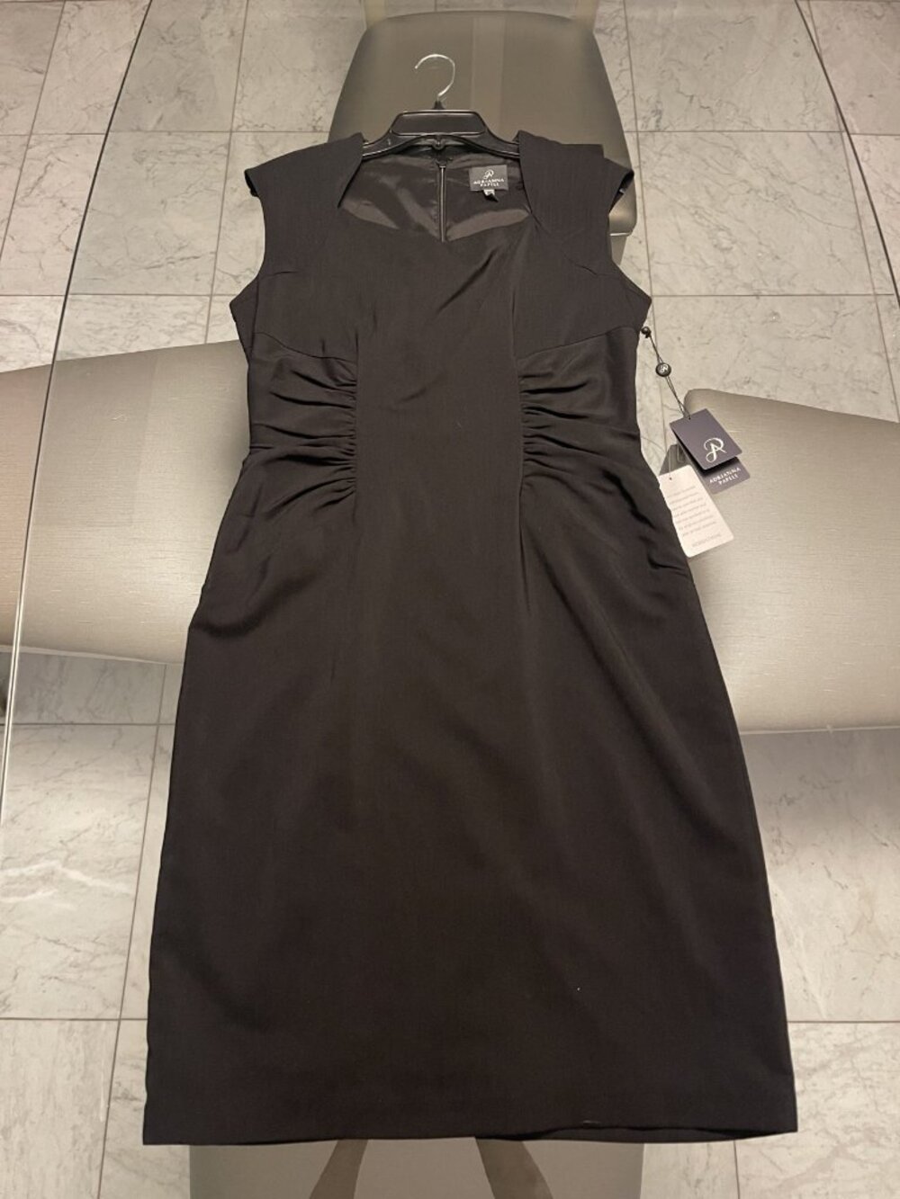 Adrianna Papell Black Ruched Sheath Dress Sleeveless Sz 10 NWT $139 Retail